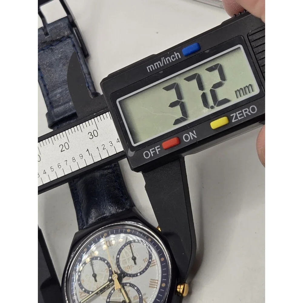 Swatch Timeless Zone 1991 Vintage Chronograph Quartz Leather Strap Watch. Box.
